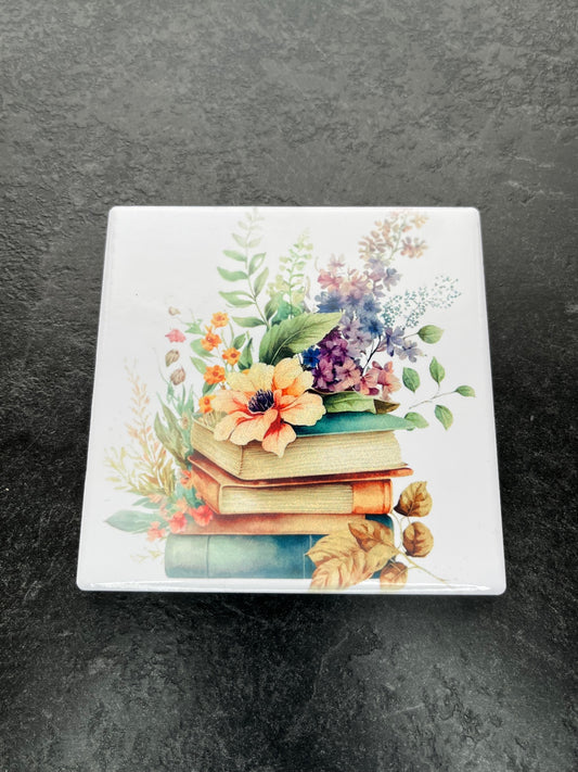 Reading in the Flowers Square Coaster